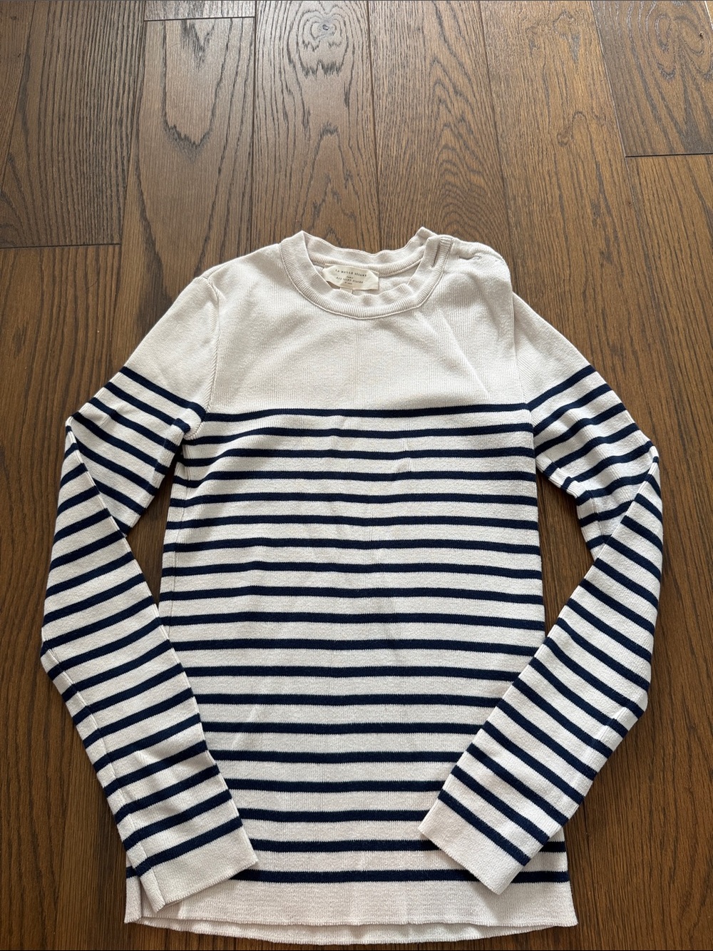 Sezane White & Navy Striped Crewneck Sweater